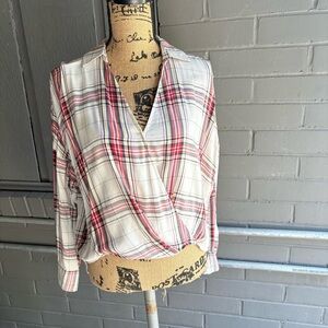 LOFT Red and White Plaid Blouse